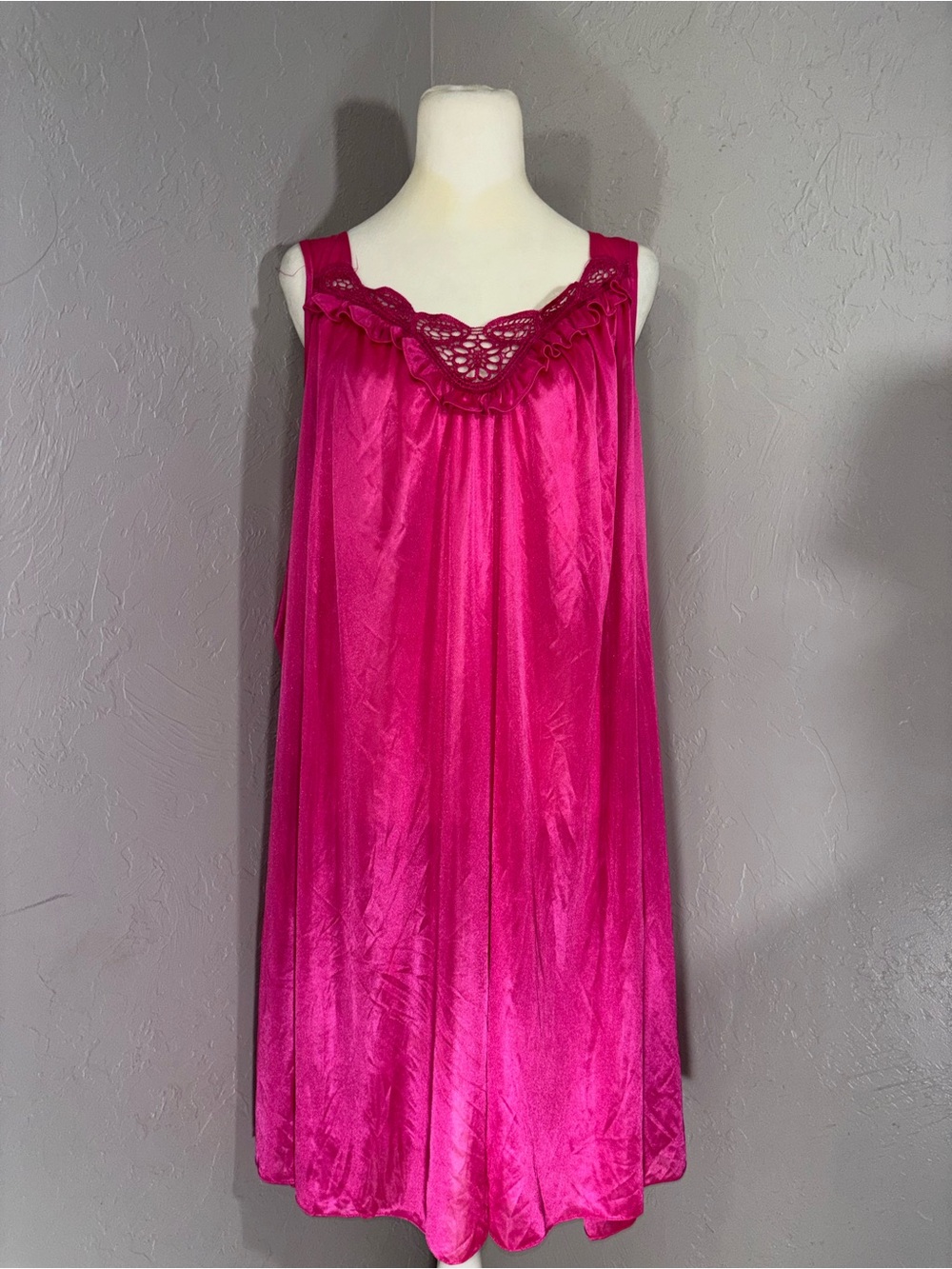 Lux Satin Lace-Trim Chemise in Vibrant Fuchsia
